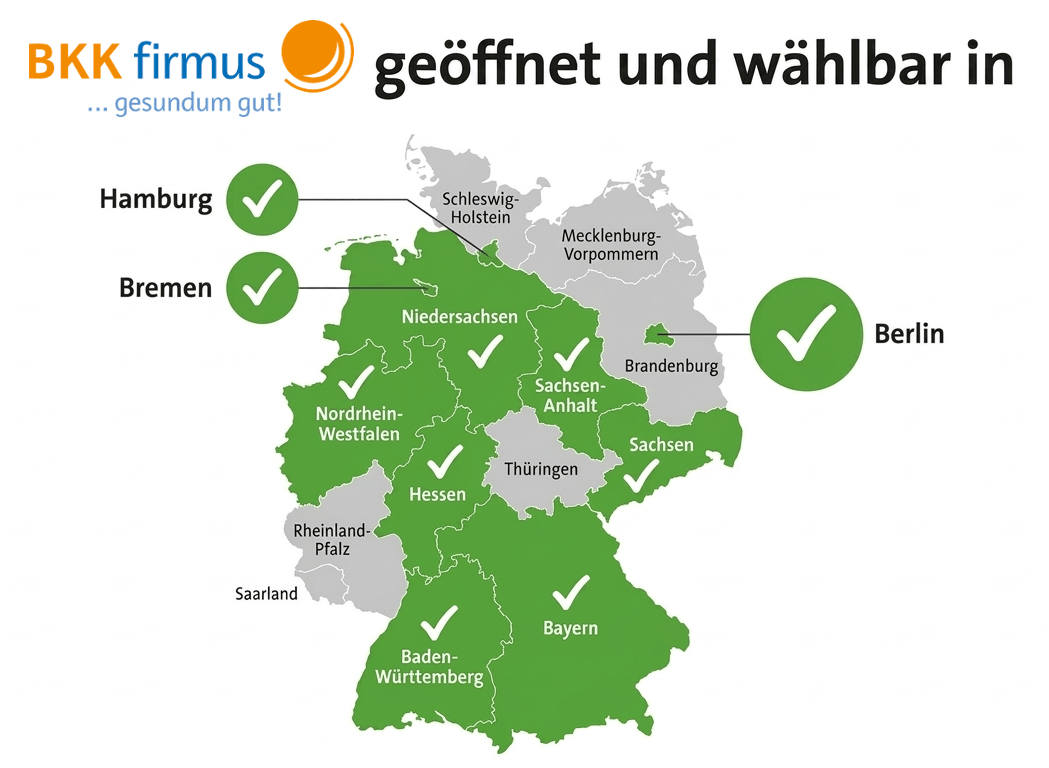 Öffnung der BKK firmus in 10 Bundesländern 2026